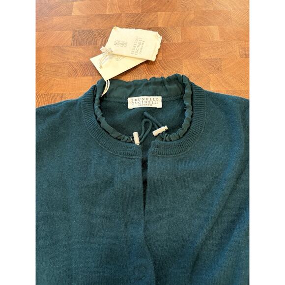 Brunello Cucinelli Women Cashmere Cardigan Sweater Deep Green Snap Front Size M - Picture 10 of 13